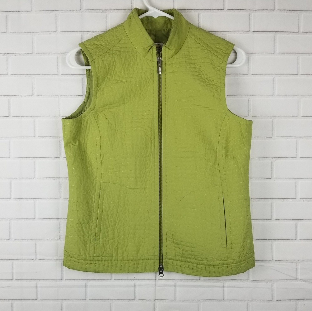 Talbots Vest Petite Quilted Size P Green Full Zip